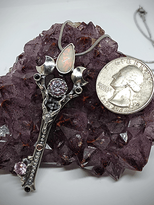 Crescent moon & Antelope skull key pendant with imperial purple Moisonite and opal