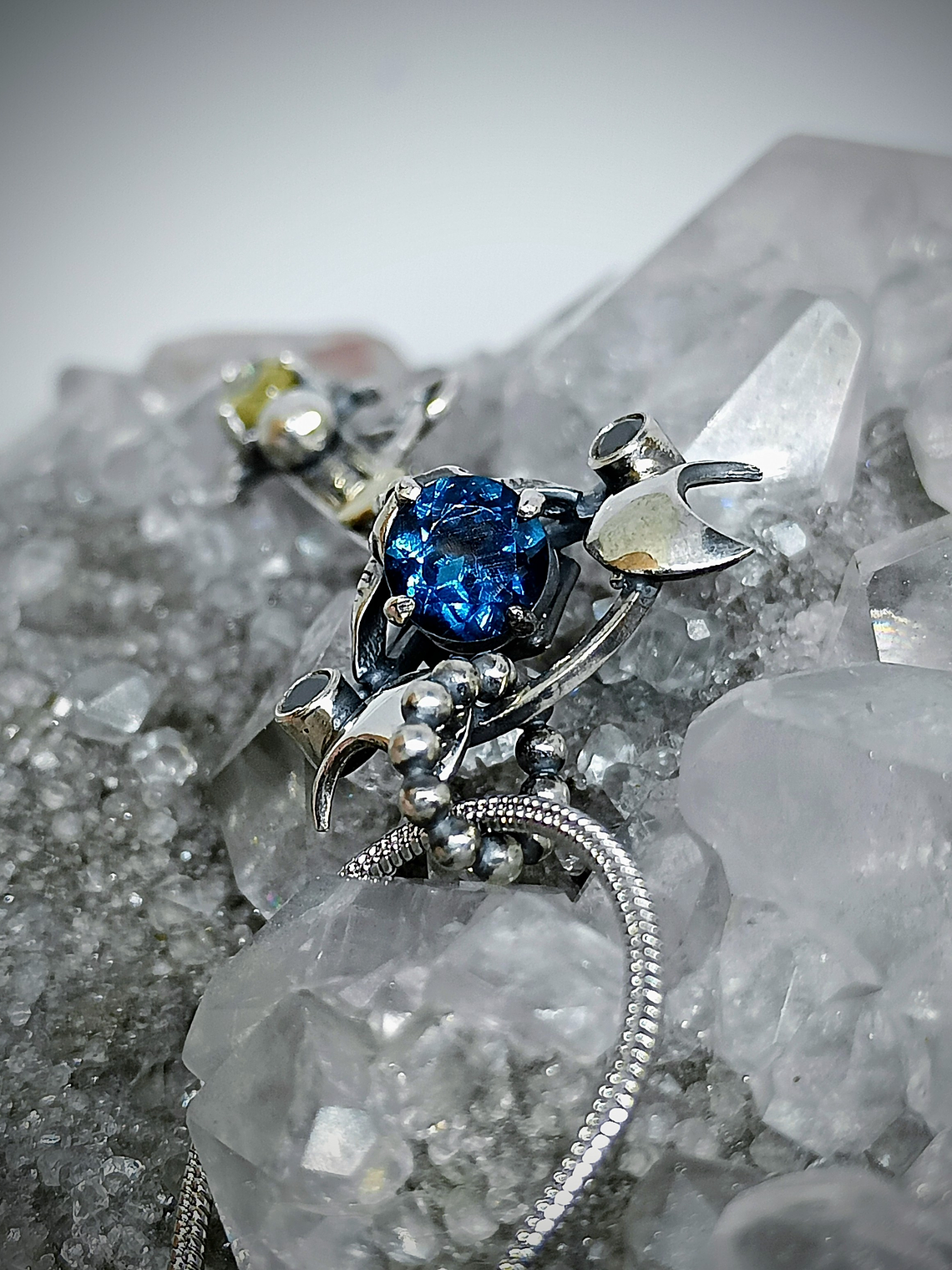 Gothic Skulls, crescent moons and Witch's knot key pendent - Sterling  7