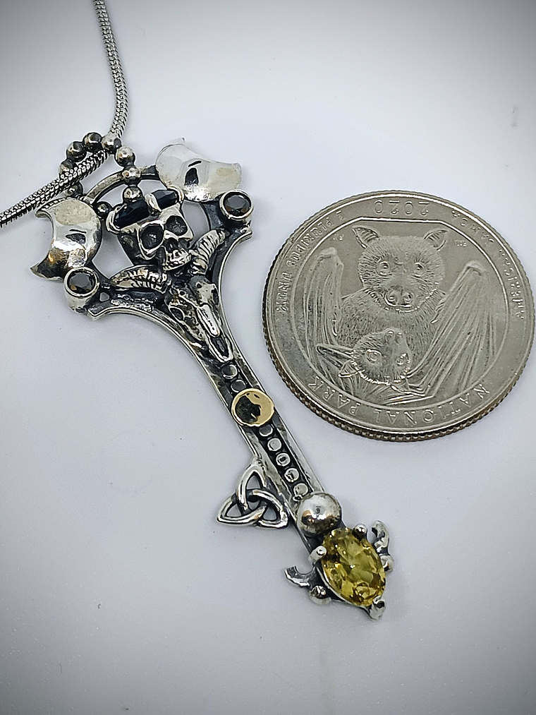 Gothic Skulls, crescent moons and Witch's knot key pendent - Sterling  2