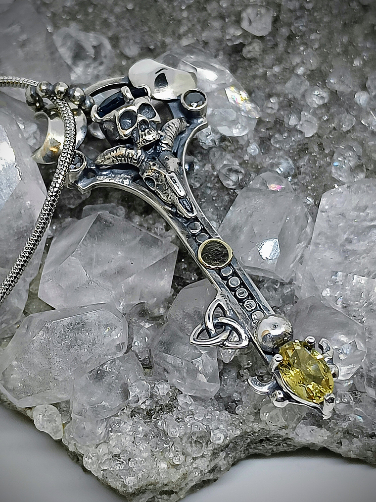 Gothic Skulls, crescent moons and Witch's knot key pendent - Sterling  5