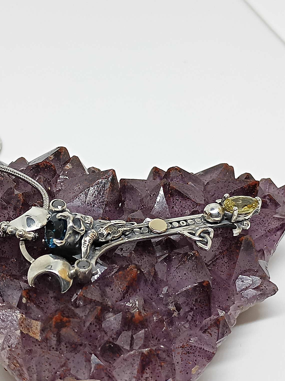 Gothic Skulls, crescent moons and Witch's knot key pendent - Sterling  11