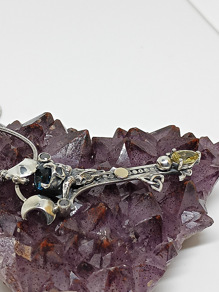 Gothic Skulls, crescent moons and Witch's knot key pendent - Sterling  11