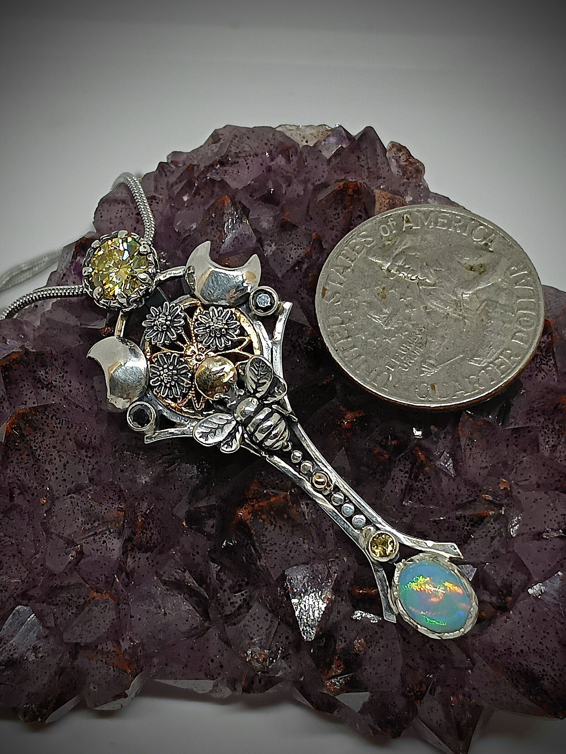 Bee Lovely - Sterling and 14k gold with yellow moisonite an opal 5