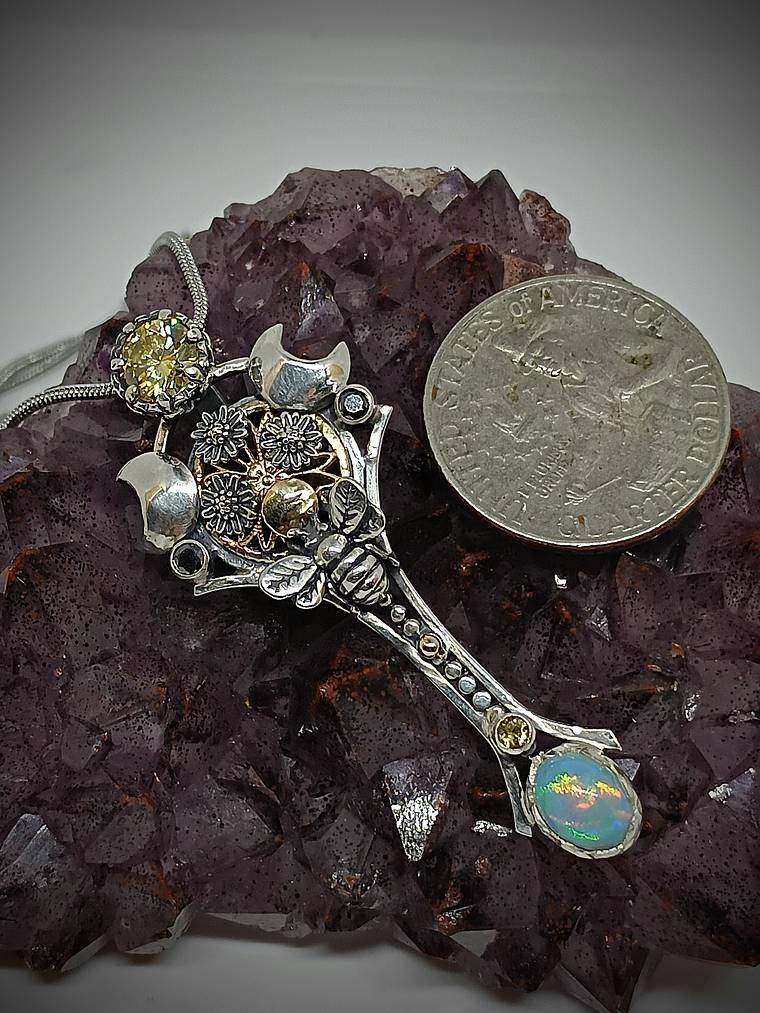Bee Lovely - Sterling and 14k gold with yellow moisonite an opal 5