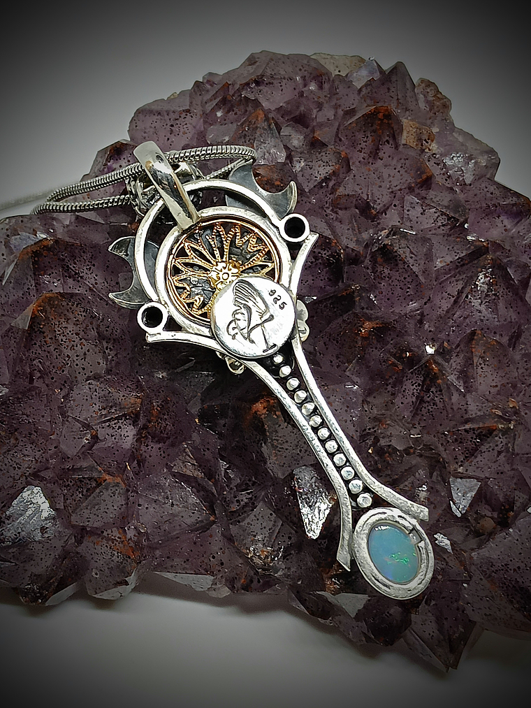 Bee Lovely - Sterling and 14k gold with yellow moisonite an opal 6