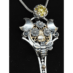 Bee Lovely - Sterling and 14k gold with yellow moisonite an opal