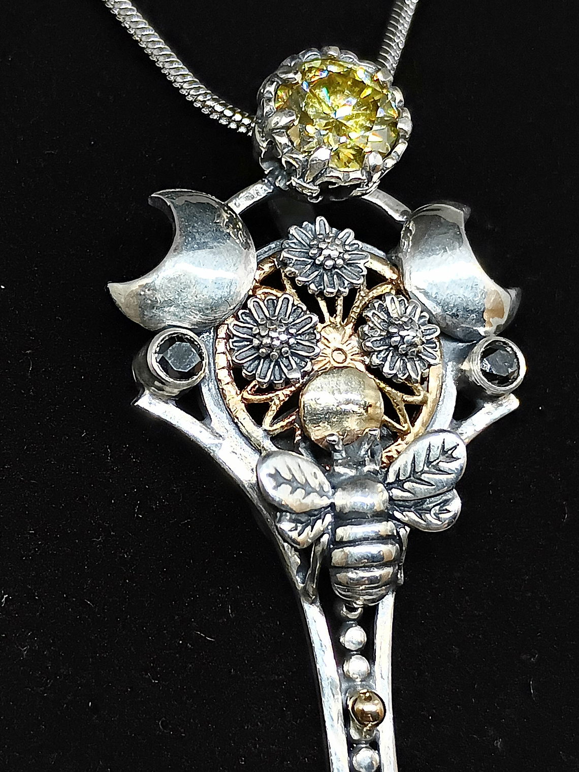 Bee Lovely - Sterling and 14k gold with yellow moisonite an opal 2