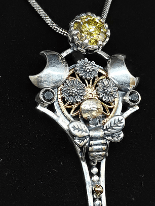 Bee Lovely - Sterling and 14k gold with yellow moisonite an opal