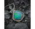 Opal, green diamond and moisonite necklace