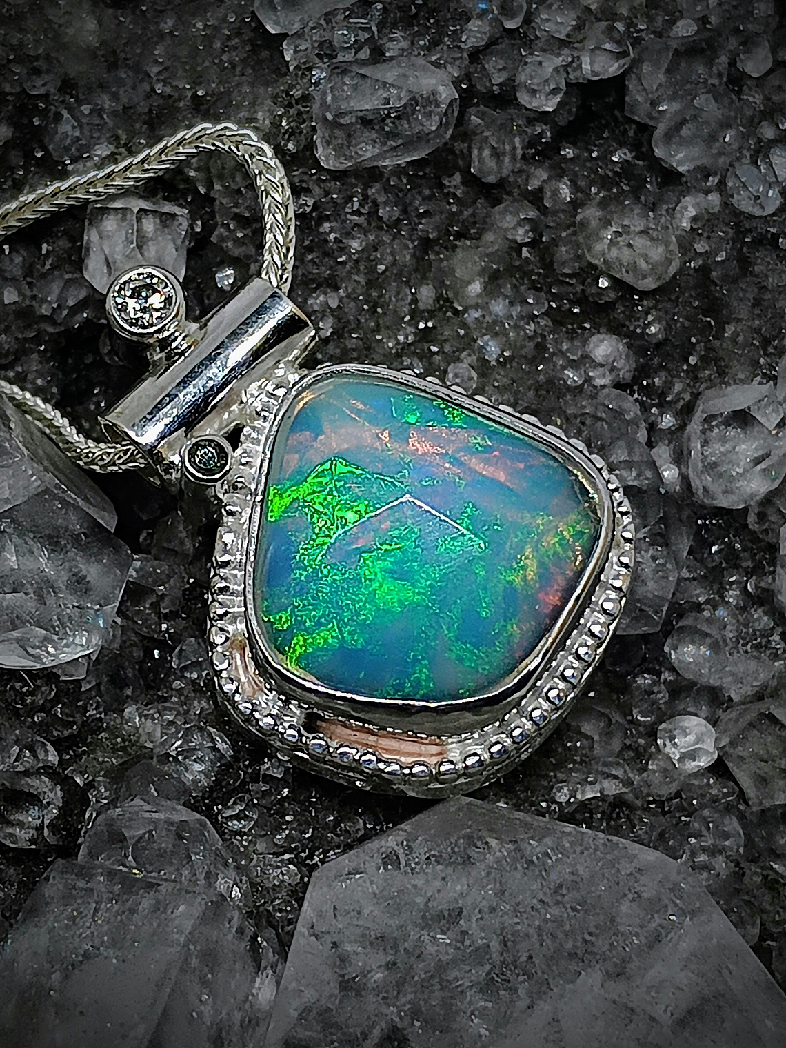 MTO - Opal, green diamond and moisonite necklace - Sterling 4