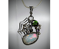 Sterling Spiderweb, opal and green tourmaline pendant 