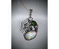 Sterling Spiderweb, opal and green tourmaline pendant 
