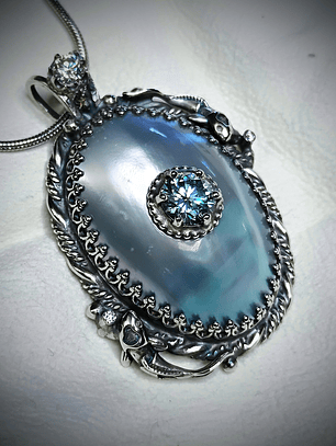 Water blue Pisces vibes, Osmena pearl with blue moisonite - Sterling