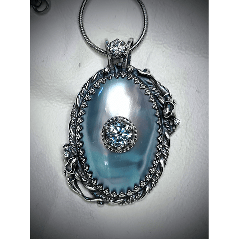 Water blue Pisces vibes, Osmena pearl with blue moisonite, sterling.