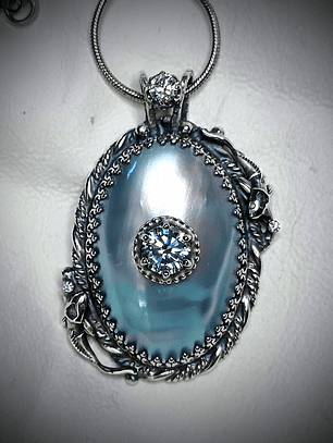 Water blue Pisces vibes, Osmena pearl with blue moisonite - Sterling