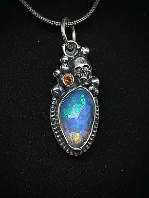Ethiopian opal, hessanite garnet, Lost souls pendant 