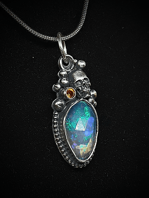 Ethiopian opal, hessanite garnet, Lost souls pendant 