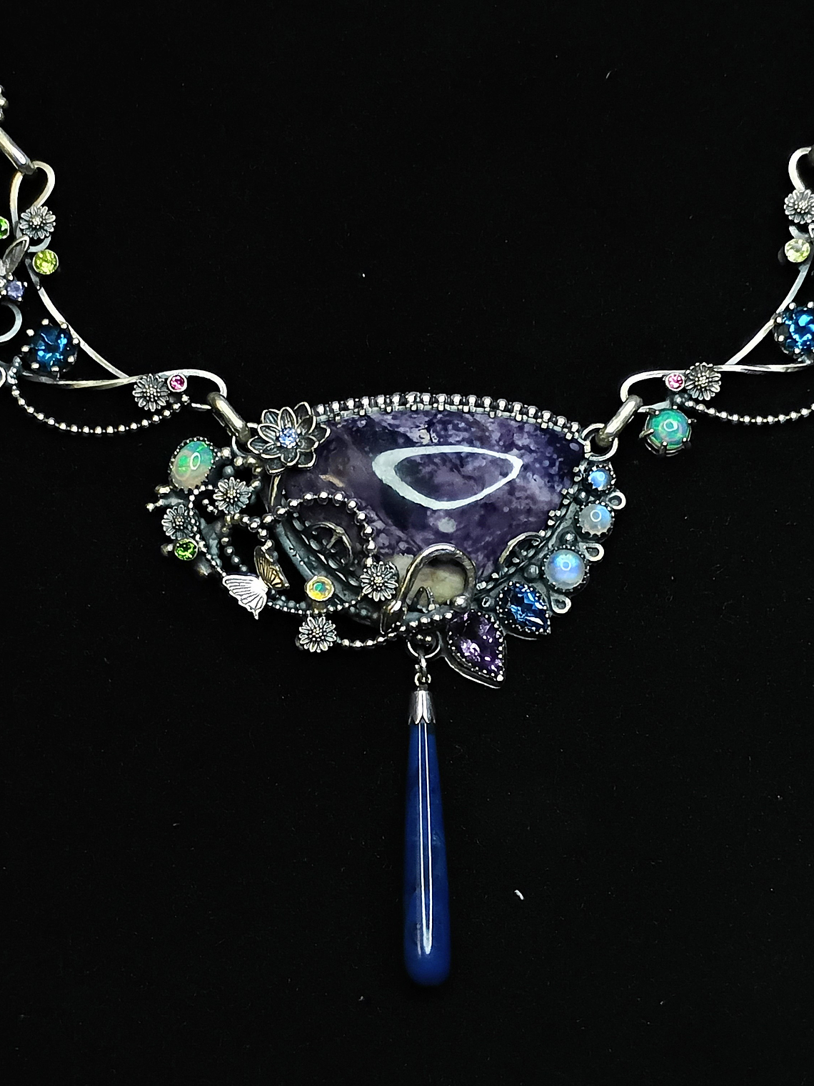 Hope - Large Tiffany stone whimsical necklace - Sterling 1