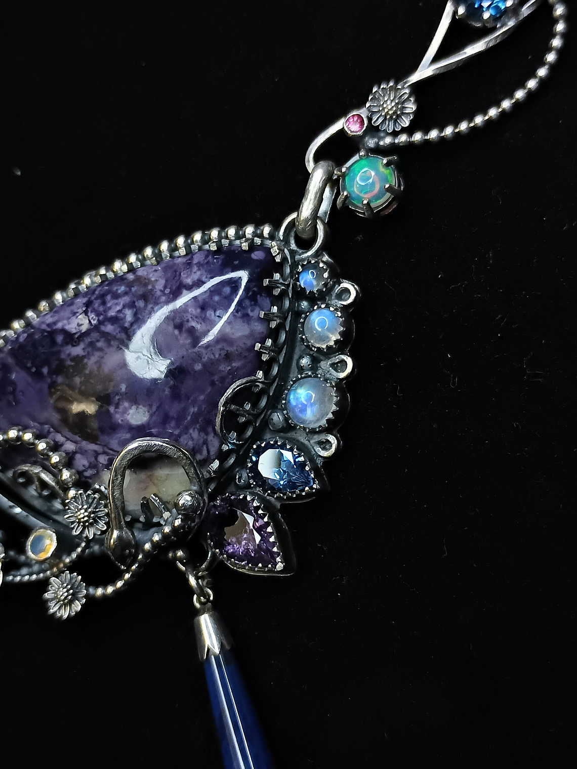 Hope - Large Tiffany stone whimsical necklace - Sterling 5