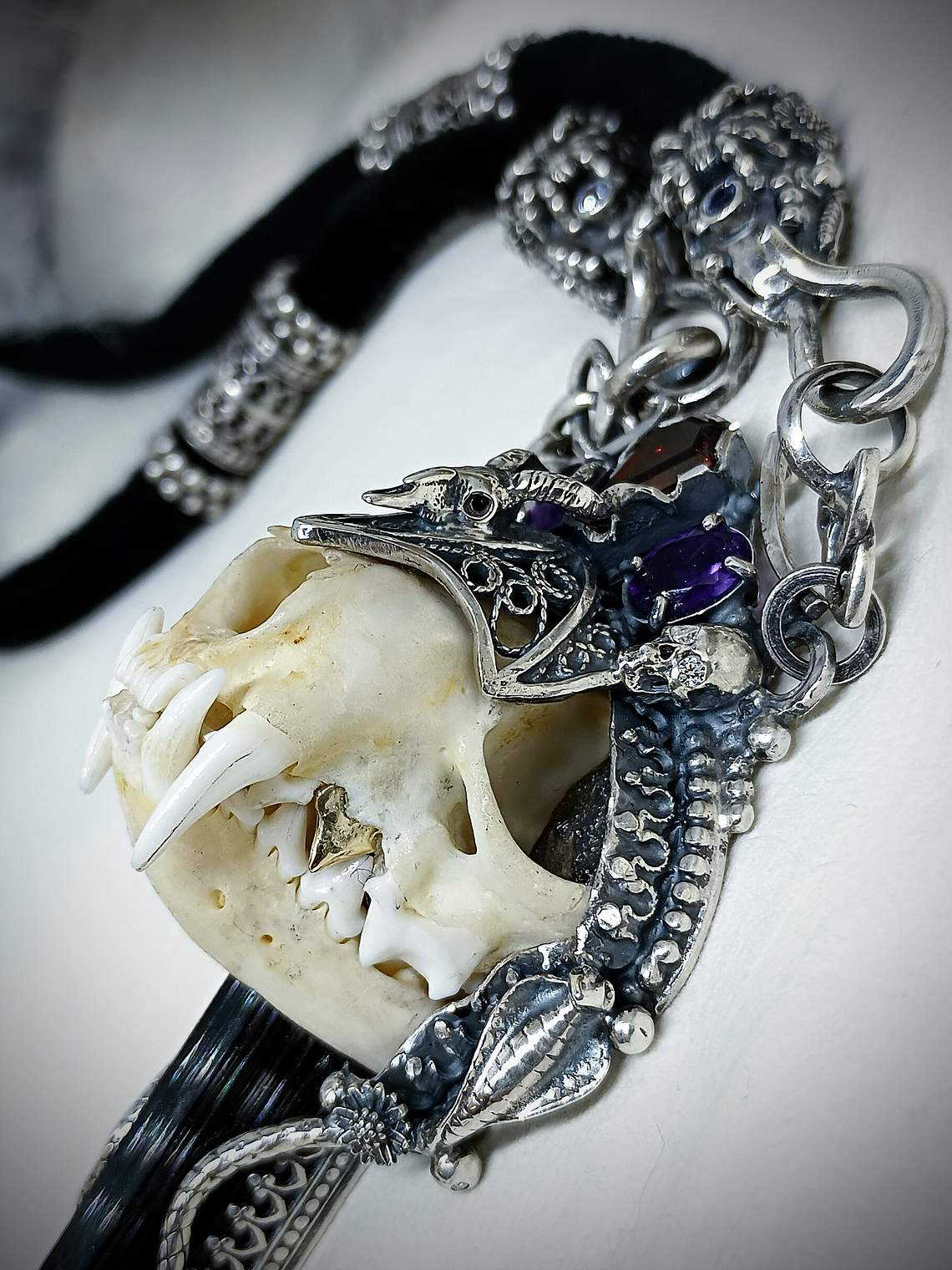 MTO - Queens revenge - Art Piece - Mink skull and gemstone talisman - Sterling 1