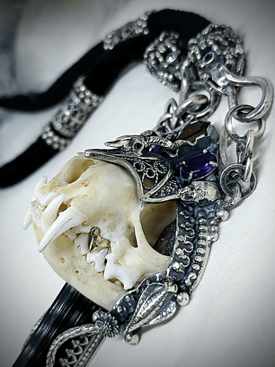 Queens revenge - Art Piece - Mink skull and gemstone talisman. 