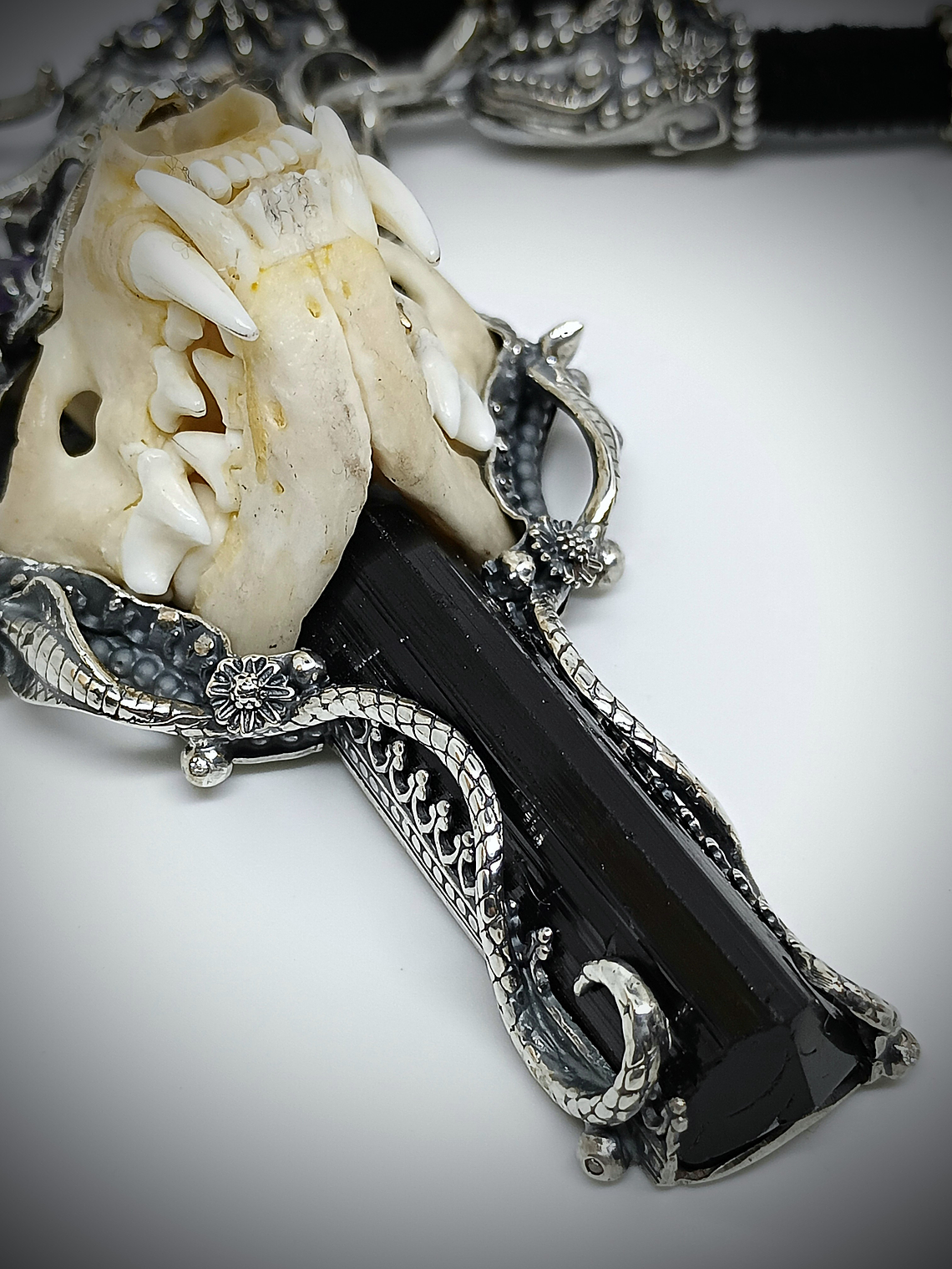 MTO - Queens revenge - Art Piece - Mink skull and gemstone talisman - Sterling 5