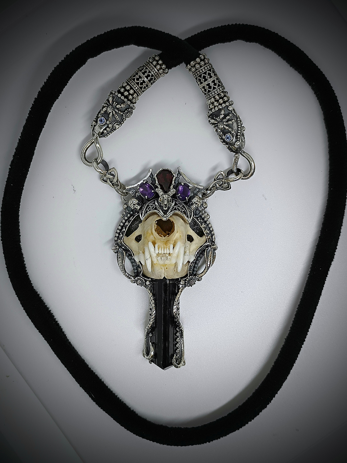 MTO - Queens revenge - Art Piece - Mink skull and gemstone talisman - Sterling 2