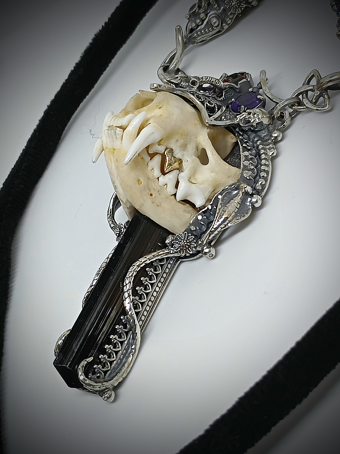 MTO - Queens revenge - Art Piece - Mink skull and gemstone talisman - Sterling 6