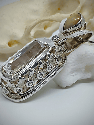 Classic Kunzite, opal and aquamarine pendant - Sterling