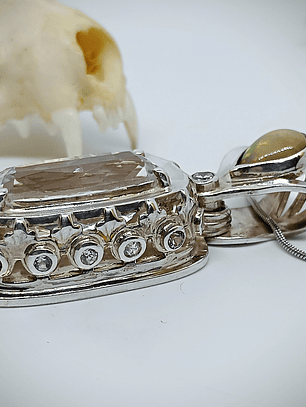 Classic Kunzite, opal and aquamarine pendant - Sterling