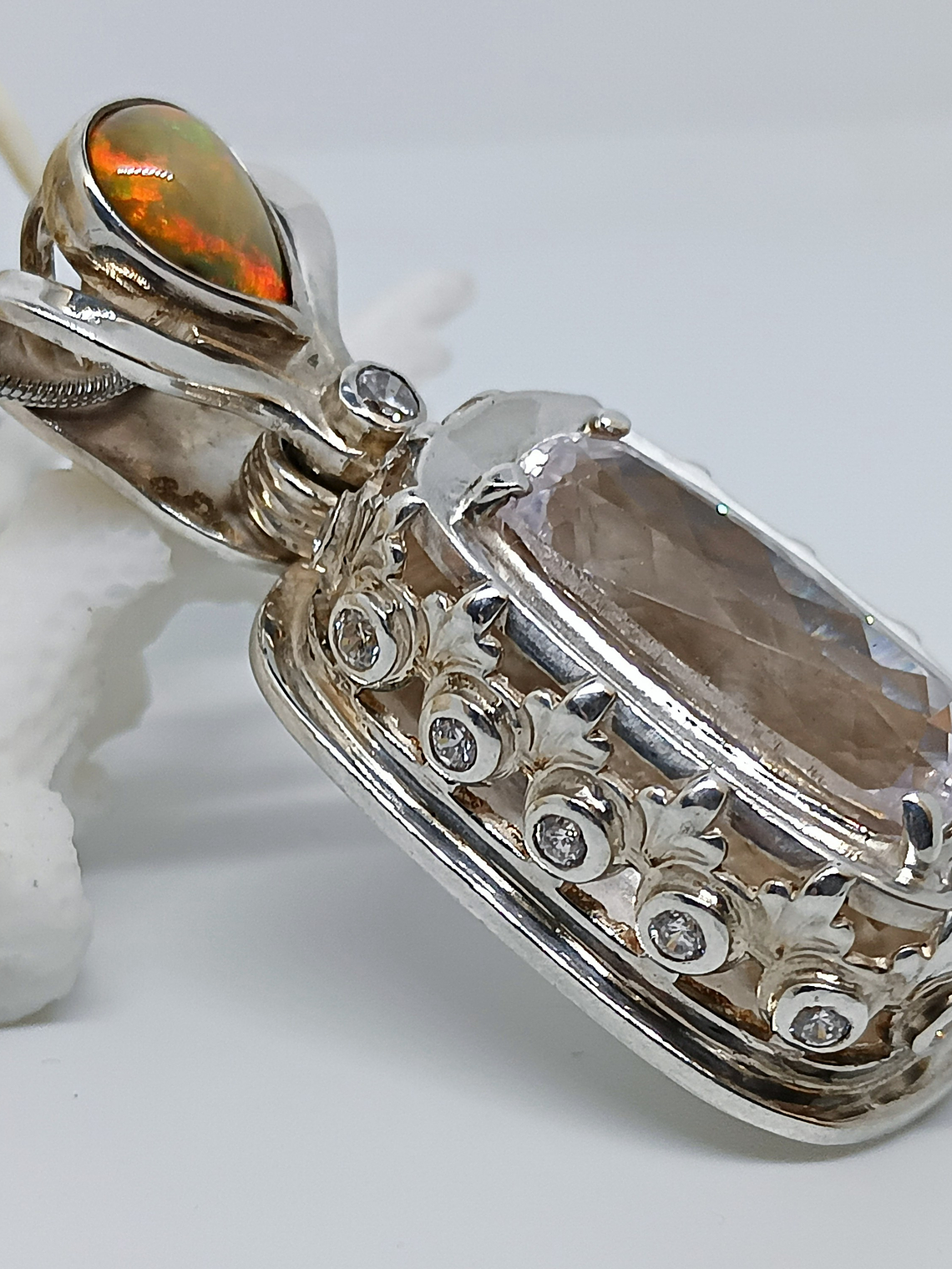 RTS - Classic Kunzite, opal and aquamarine pendant - Sterling 4