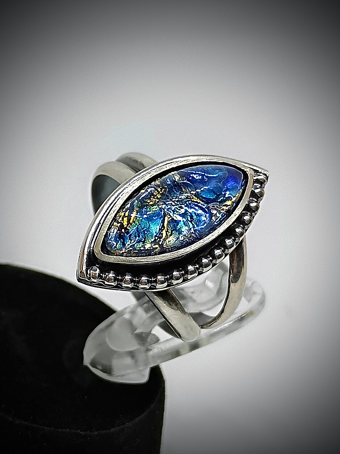 Vintage blue Dragons breath glass ring style one - Sterling  1