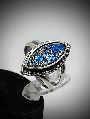 Vintage blue Dragons breath glass ring style one - Sterling 