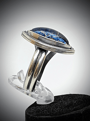 Vintage blue Dragons breath glass ring style one - Sterling 