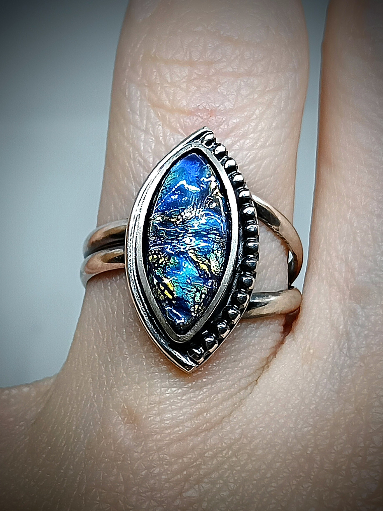 Vintage blue Dragons breath glass ring style one - Sterling  4