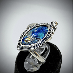 "Victorian" rose - Vintage Blue Dragons breath glass ring style 3 - Sterling 