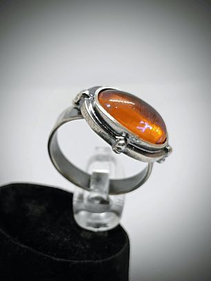 Art deco style, Antique orange true Dragons breath glass opal ring style 4 - Sterling 