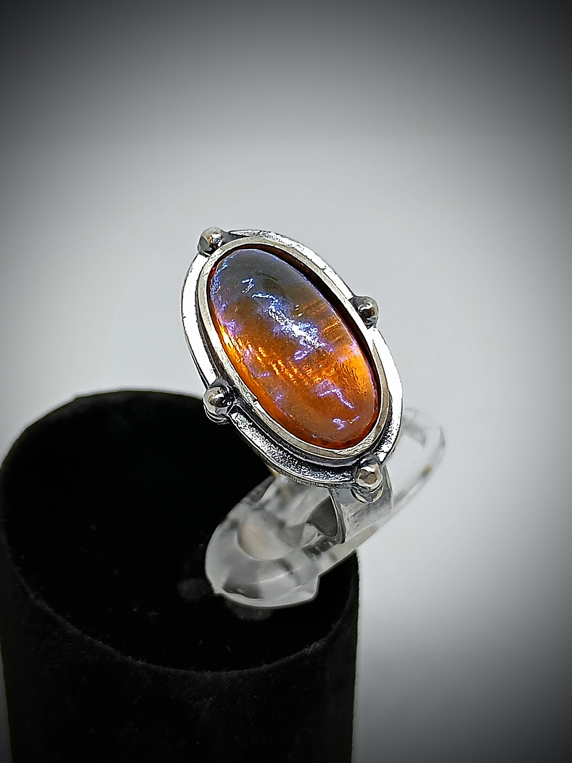 Art deco style, Antique orange true Dragons breath glass opal ring style 4 - Sterling  3