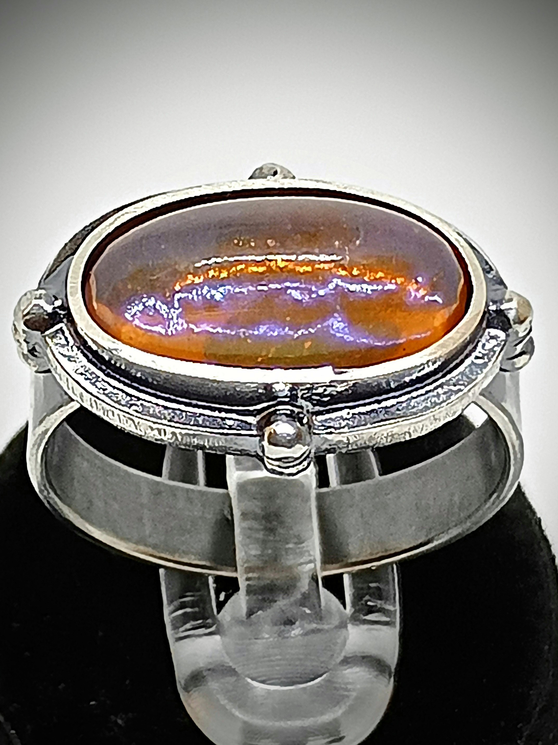 Art deco style, Antique orange true Dragons breath glass opal ring style 4 - Sterling  1