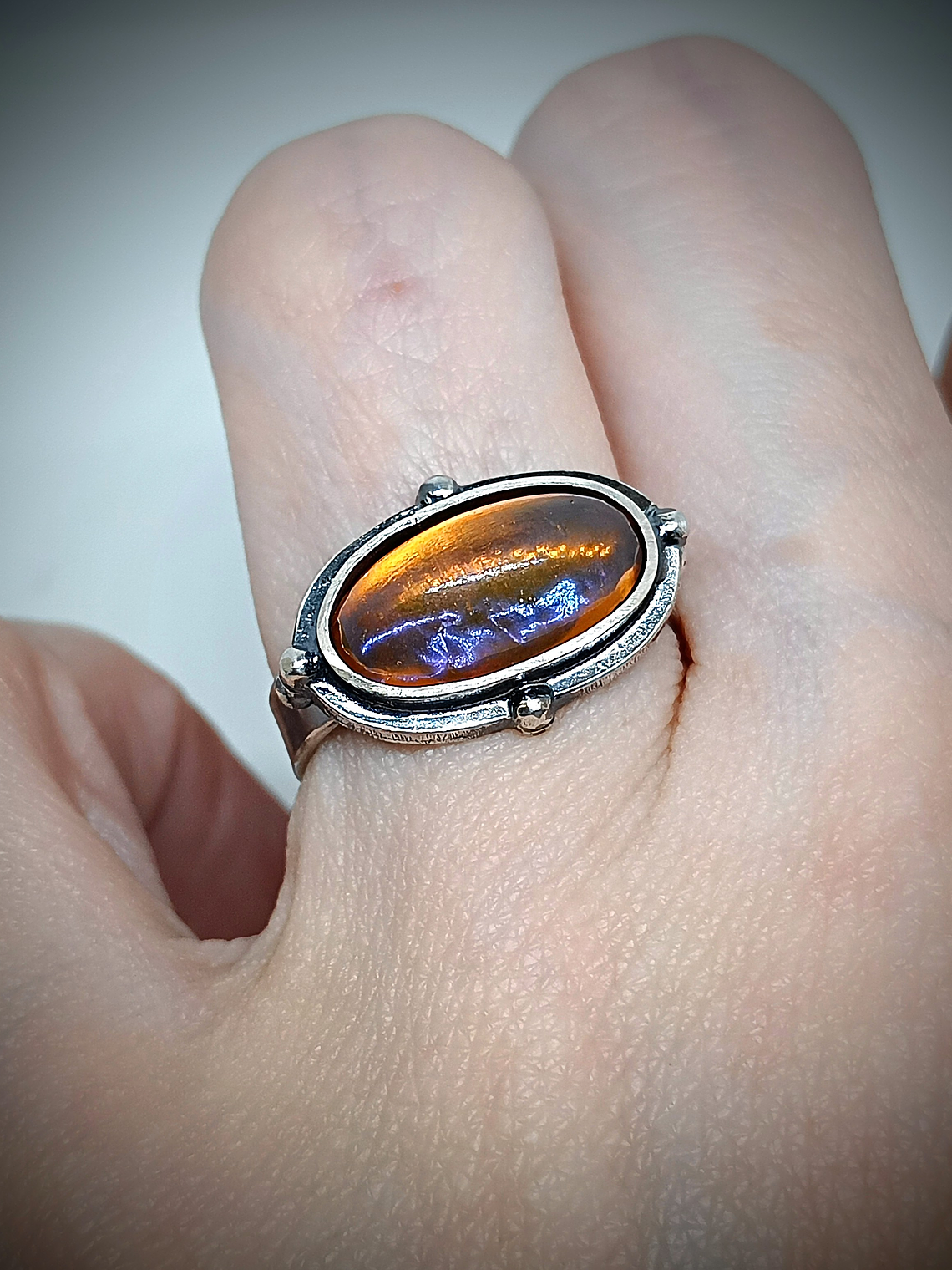 Art deco style, Antique orange true Dragons breath glass opal ring style 4 - Sterling  4