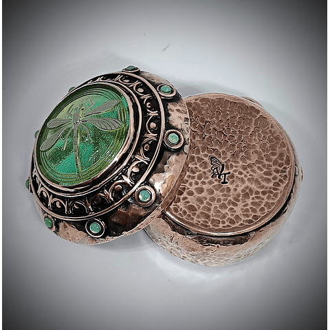 Hand hammered and formed Copper Uranium glass box