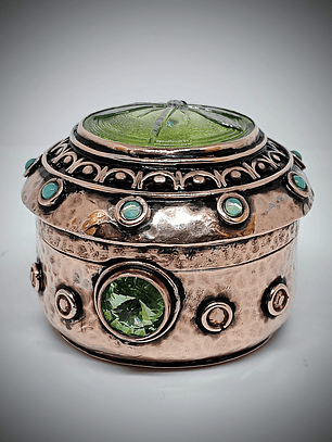 Hand hammered and formed Copper Uranium glass box