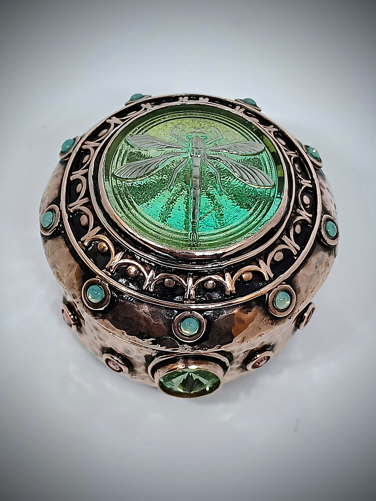 Hand hammered and formed Copper Uranium glass box 4