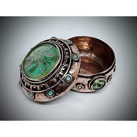 Hand hammered and formed Copper Uranium glass box