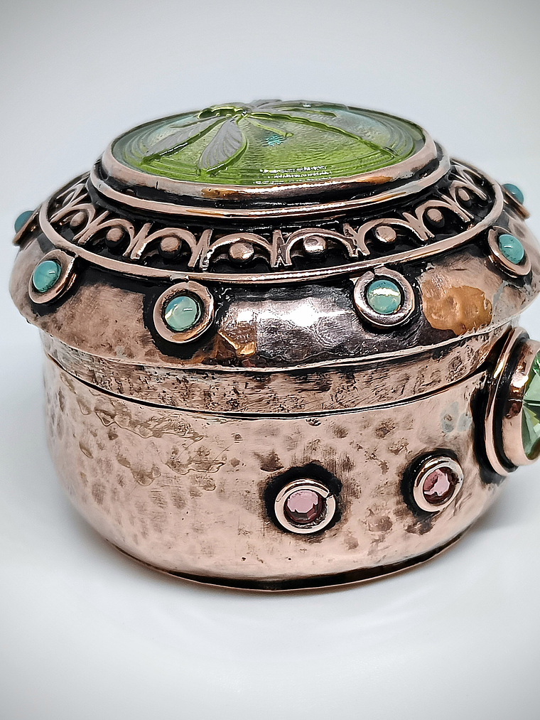Hand hammered and formed Copper Uranium glass box 5