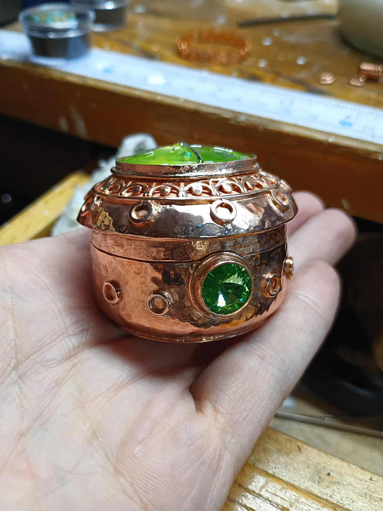 Hand hammered and formed Copper Uranium glass box 8