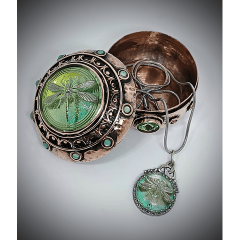 Hand hammered and formed Copper Uranium glass box