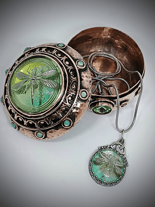 Hand hammered and formed Copper Uranium glass box