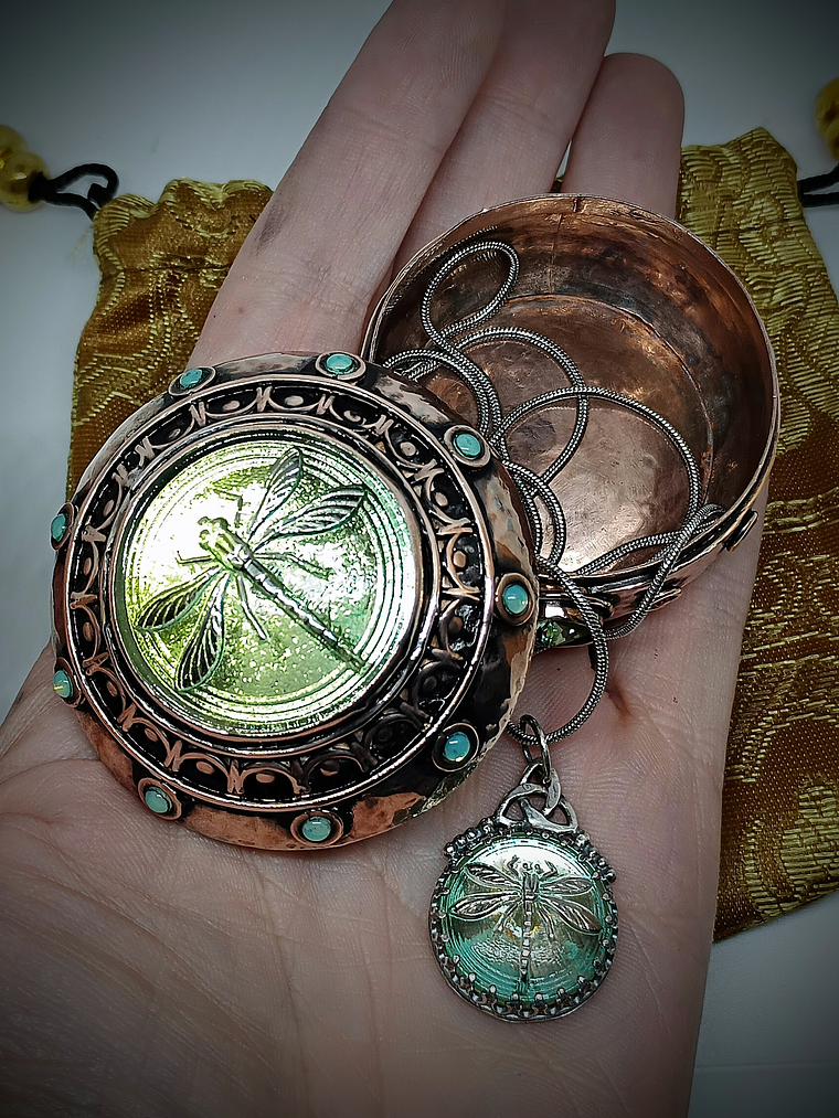 Hand hammered and formed Copper Uranium glass box 11