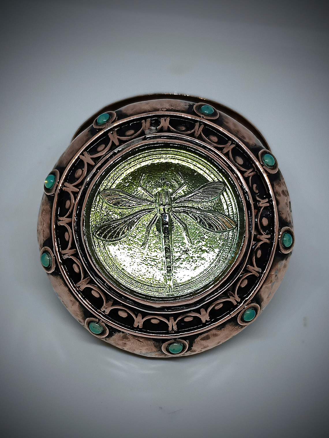 Hand hammered and formed Copper Uranium glass box 10